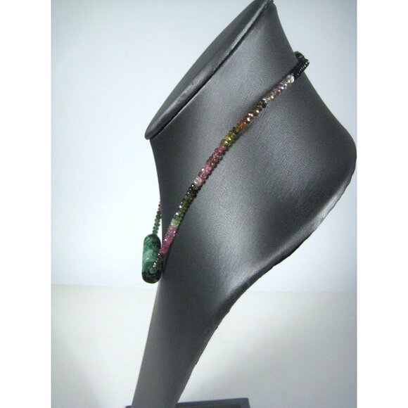 Tourmaline Faceted Bead Necklace Carved Jade Pendant Sterling Silver Clasp 18 In - Picture 11 of 13